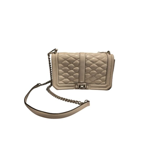 Rebecca Minkoff Leather Gray Quilted Love Crossbody Bag Chain Strap - Picture 1 of 11